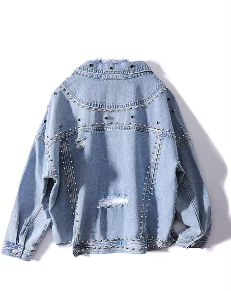custom rivets plus size vintage womens blue denim ripped jeans crop jackets
