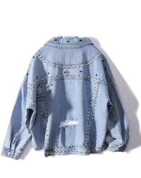 custom rivets plus size vintage womens blue denim ripped jeans crop jackets