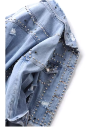 custom rivets plus size vintage womens blue denim ripped jeans crop jackets