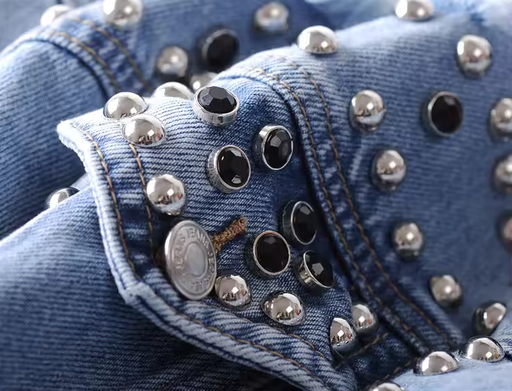 custom rivets plus size vintage womens blue denim ripped jeans crop jackets