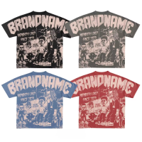 Custom Vintage Screen Print 100% Cotton Distressed Premium Boxy Heavyweigh Oversized Graphic T-shirts For Men