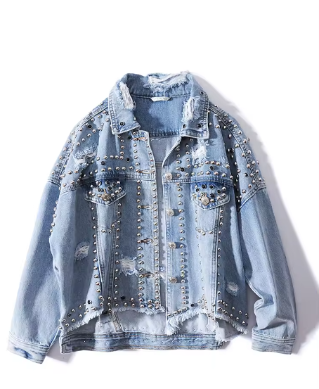 custom rivets plus size vintage womens blue denim ripped jeans crop jackets